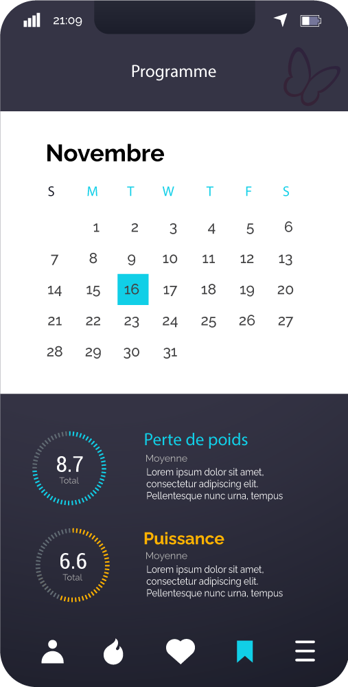 Copie écran d'une app pour smartphone avec calendrier